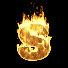 Wall Mural - burning flame alphabet. fire letters isolated on black background (letter s). 3d rendering