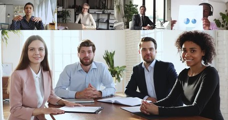 Wall Mural - multiracial business people group participating conference video call meeting. diverse employees or 
