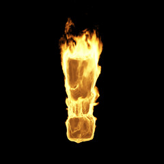 Wall Mural - exclamation mark in fire flame on black background.