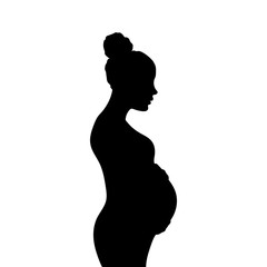 Canvas Print - Pregnant woman silhouette. Black and white vector illustration.