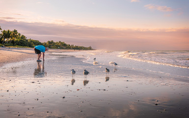 Man looking for shells on Naples beach