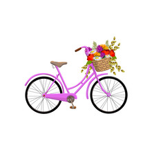 Pink Bicycle With Flowers On An Isolated Background