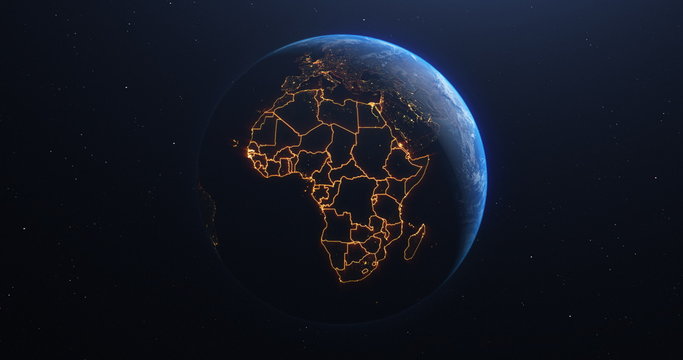 Africa countries outline map from space, globe planet earth from space, elements of this image courtesy of NASA