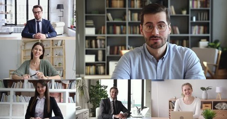 Wall Mural - business people staff team video conferencing in group virtual chat call working from home office. e