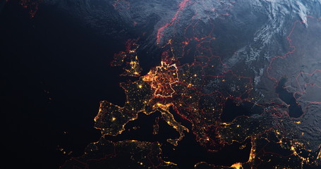 Canvas Print - Germany map outline view from space, globe planet earth, red glow color, elements of this image courtesy of NASA