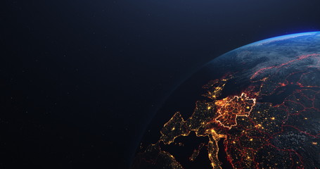 Canvas Print - Germany map outline view from space, globe planet earth, red glow color, elements of this image courtesy of NASA