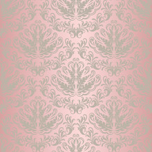 Rose Gold Of Damascus. Seamless Floral Wallpaper, Pastel Pink Background, Elegant Stylish Fabric In Vector