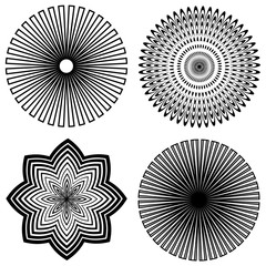 Wall Mural - Spiral Abstract Design Patterns, Outlines, Four black and white mandalas created from outlines. 