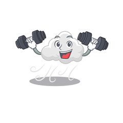 Sticker - Mascot design of smiling Fitness exercise cloudy windy lift up barbells