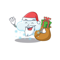 Sticker - Cartoon design of snowy cloud Santa with Christmas gift