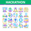 © PikePicture - Hackathon Development Collection Icons Set Vector. Hackathon Business, Developer Coding And Brainstorm, Meeting And Idea Concept Linear Pictograms. Color Illustrations