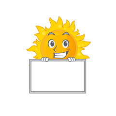 Poster - Smiling summer sun cartoon design style has a board