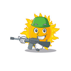 Sticker - A cartoon picture of summer sun in Army style with machine gun