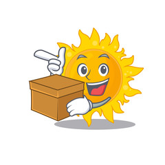 Poster - An picture of summer sun cartoon design concept holding a box