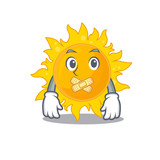 Fototapeta Dinusie - Summer sun cartoon character style with mysterious silent gesture