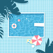Hand drawn summer illustration luxury pool. Actual tropical vector background. Artistic cartoon drawing water texture. Creative  Relax Vibes art work