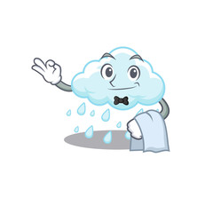 Sticker - A cartoon character of cloudy rainy waiter working in the restaurant