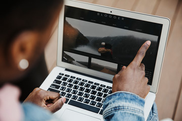 Blogger working on a laptop