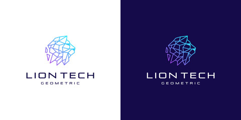 abstract polygon line lion head technology, logo design inspiration