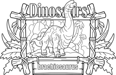 Wall Mural - giant prehistoric dinosaur brachiosaurus, coloring book, funny illustration