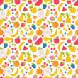 Seamless pattern with hand drawn cartoon fruit. Summer tropical healthy food. Cute background