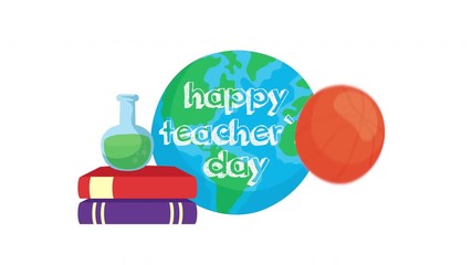 Sticker - happy teachers day celebration with earth planet and supplies