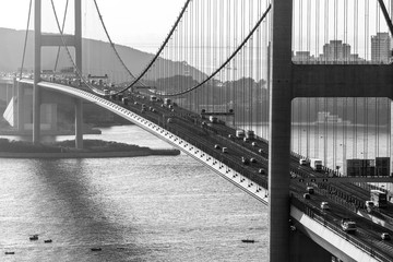 Wall Mural - Greyscale shot of Tsing Ma Bridge in Hong Kong