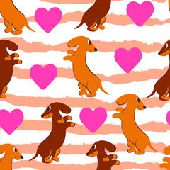 Wall Mural - Dogs, puppies, love, cute childish hand drawn vector seamless pattern . Concept for wallpaper, wrapping paper, cards