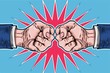 Two Hands Clenched Fist Pop Art Retro Vector Illustration
