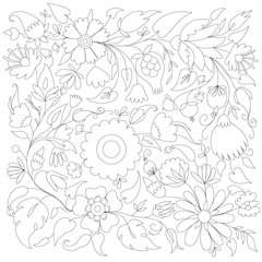 antistress coloring page with floral pattern