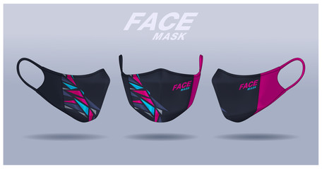 face mask design template, dust protection & breathing medical respiratory.