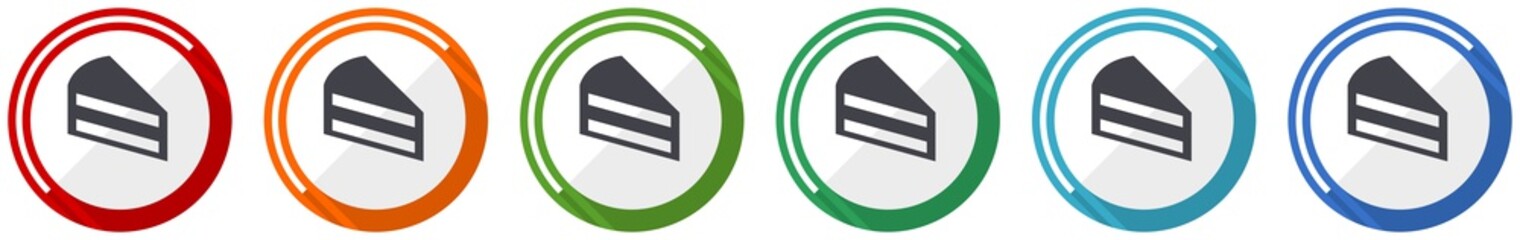 Poster - Cake icon set, flat design vector illustration in 6 colors options for webdesign and mobile applications