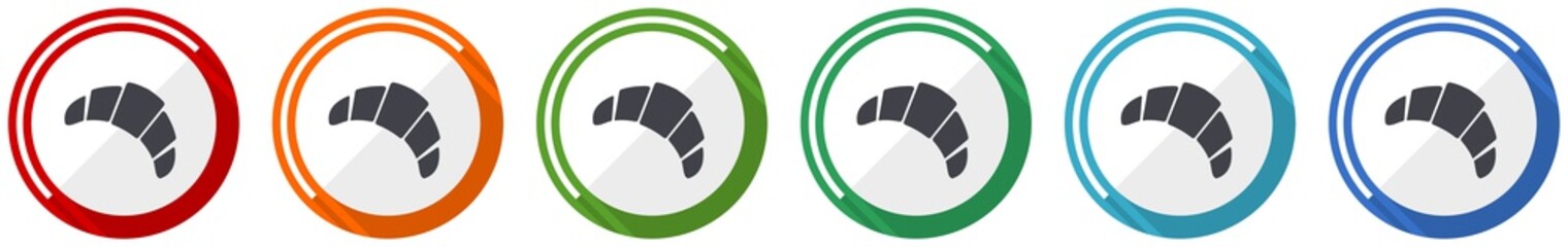 Poster - Croissant icon set, flat design vector illustration in 6 colors options for webdesign and mobile applications