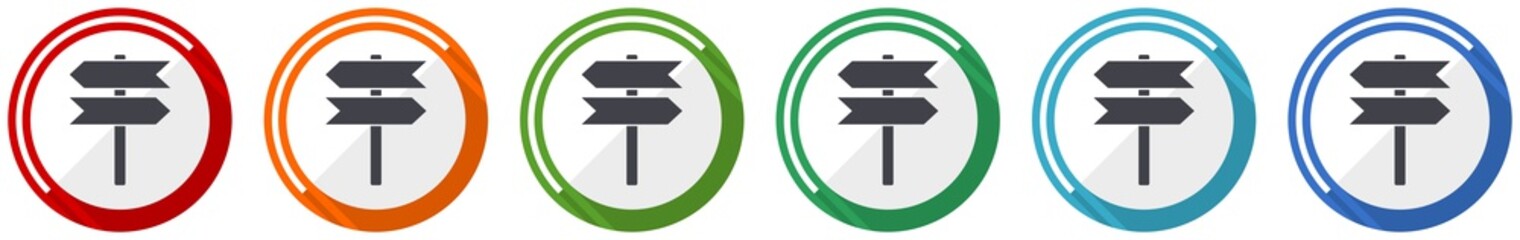 Aufkleber - Signpost, information, post icon set, flat design vector illustration in 6 colors options for webdesign and mobile applications