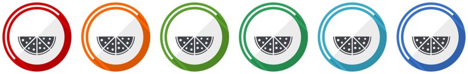 Poster - Pizza icon set, food, restaurant flat design vector illustration in 6 colors options for webdesign and mobile applications