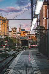 Naklejka na meble tren station in sunset with beautiful sky