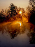 Fototapeta  - złocisty wschód słońca nad rzeką 
