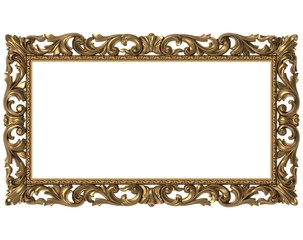 Wall Mural - frame carved old bronze gold decorative on a white background 3d render
