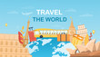 © 100% HAND-CRAFTED - Travel the world concept. Colorful vector illustration