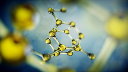 3d illustration of molecule model. Science background with molecules and atoms