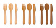 Disposable wooden cutlery. Vector fork, spoon and knife