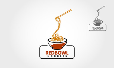 Red Bowl Noodles Vector Logo Illustration. The illustration suitable for any business related to ramen, noodles, fast food restaurant, or any other business related.