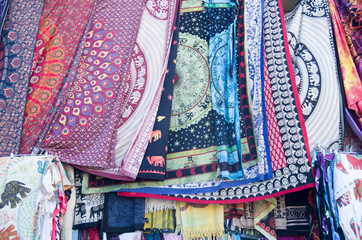 Wall Mural - Colorful large scarves on street market in Athens, Greece