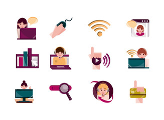 Canvas Print - online activities, digital connection communication set icons flat style icon