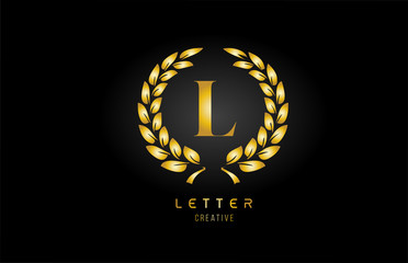 gold golden L alphabet letter logo icon with floral design for business and company