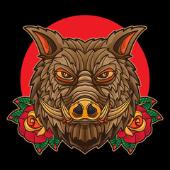 Sticker - traditional boar tattoo