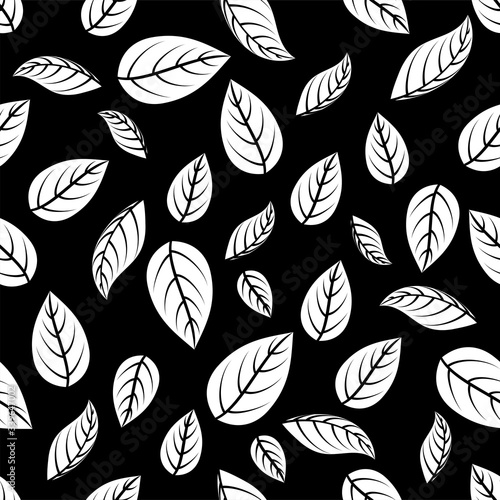 Floral Leaf Silhouette Seamless Pattern White Leaves On Black Background Texture For For Print Paper Design Fabric Decor Wrap Wallpaper Ads Vector Illustration Stock Vector Adobe Stock Floral Leaf Silhouette Seamless Pattern White Leaves On Black Background Texture For For Print Paper Design Fabric Decor Wrap Wallpaper Ads Vector Illustration Stock Vector Adobe Stock