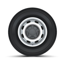 High Quality Vector Illustration Of Typical Truck Fore Wheel, Isolated On White Background.