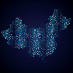 china country map made from digital binary code