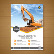 © Birth Brand - Excavator or dozer cover A4 template for construction brochure design, flyer, leaflets decoration for printing and presentation vector illustration